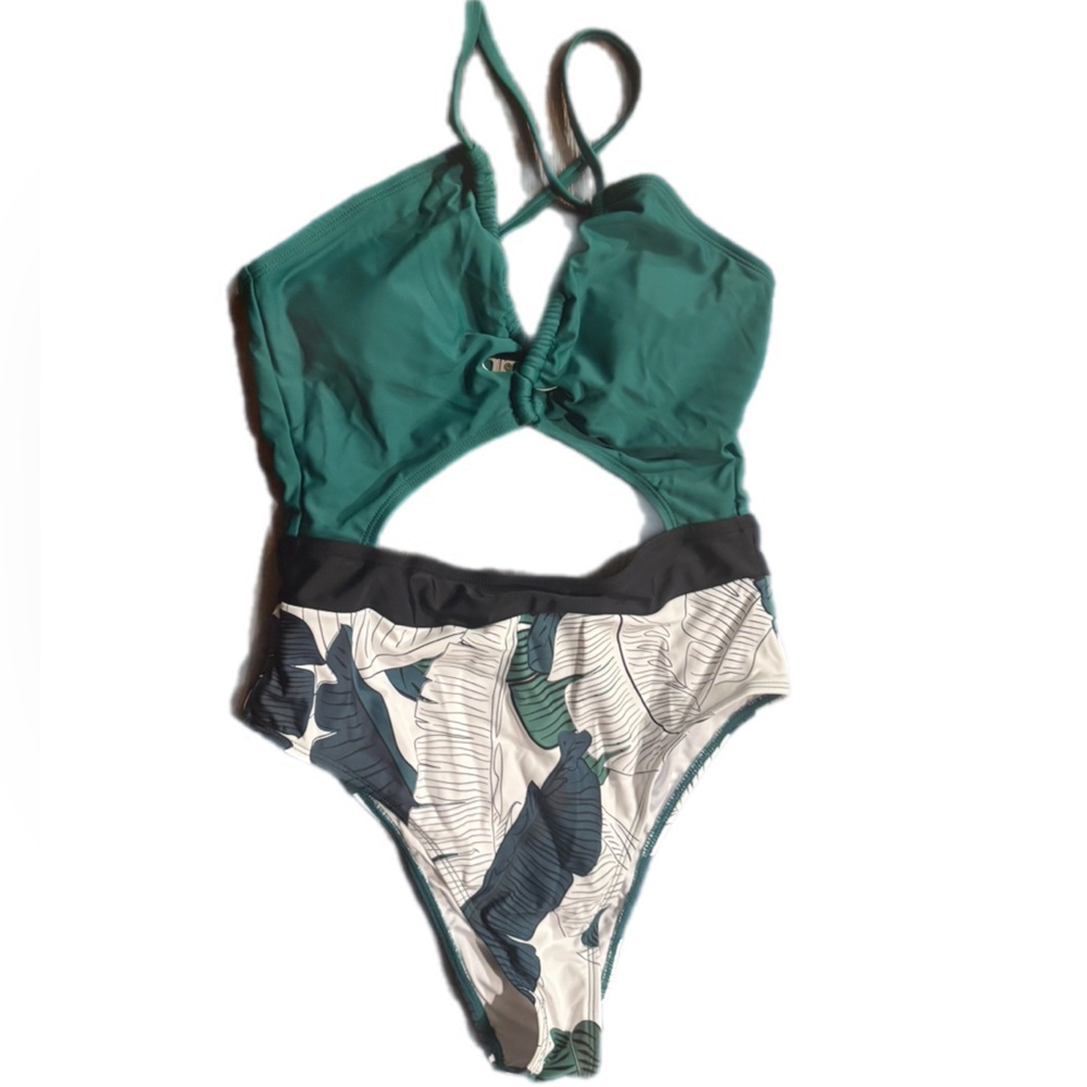 CupShe Green and Leaf Print One-Piece Swimsuit-NWT‎